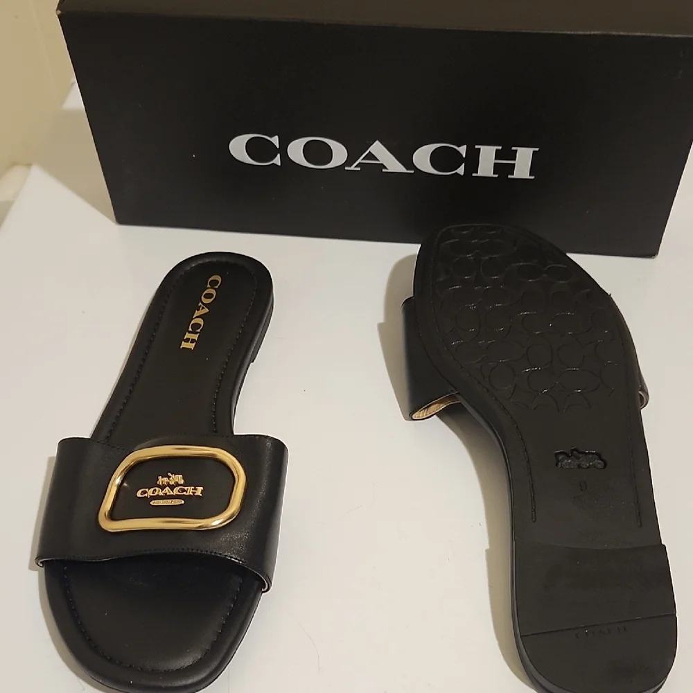 Coach Black Slides with Gold Accents - Picture 4 of 4